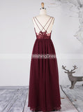 Burgundy Bridesmaid Dresses,Chiffon Romantic Bridesmaid Dress,BD00370