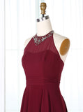 Burgundy Bridesmaid Dresses,Halter Bridesmaid Dress,Chiffon Bridesmaid Dress with Train,BD00201