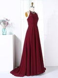 Burgundy Bridesmaid Dresses,Halter Bridesmaid Dress,Chiffon Bridesmaid Dress with Train,BD00201