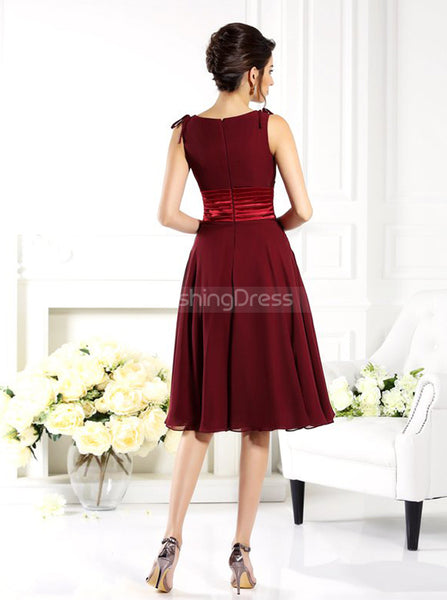 Burgundy Bridesmaid Dresses,Knee Length Bridesmaid Dress,Short Mother Dress,BD00242