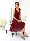 Burgundy Bridesmaid Dresses,Knee Length Bridesmaid Dress,Short Mother Dress,BD00242