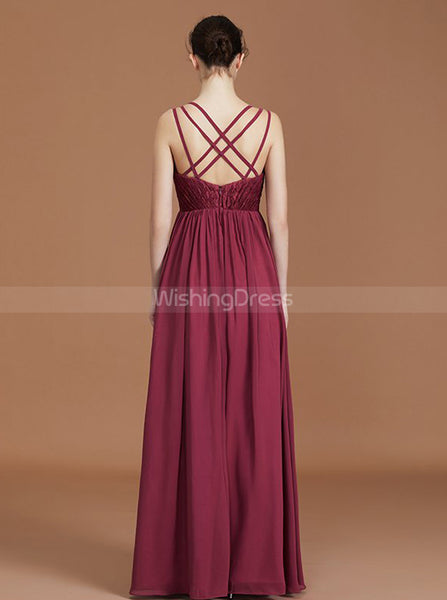 Burgundy Bridesmaid Dresses,Lace Chiffon Bridesmaid Dress,Long Bridesmaid Dress,BD00235