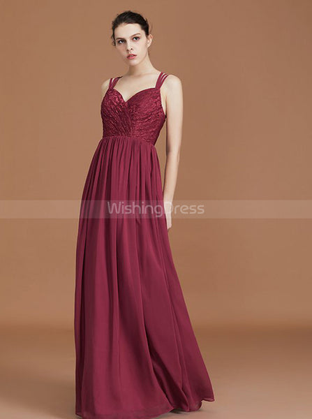 Burgundy Bridesmaid Dresses,Lace Chiffon Bridesmaid Dress,Long Bridesmaid Dress,BD00235