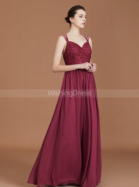 Burgundy Bridesmaid Dresses,Lace Chiffon Bridesmaid Dress,Long Bridesmaid Dress,BD00235