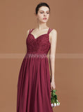 Burgundy Bridesmaid Dresses,Lace Chiffon Bridesmaid Dress,Long Bridesmaid Dress,BD00235