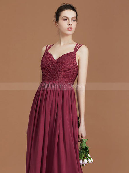 Burgundy Bridesmaid Dresses,Lace Chiffon Bridesmaid Dress,Long Bridesmaid Dress,BD00235