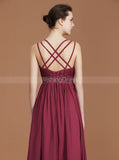 Burgundy Bridesmaid Dresses,Lace Chiffon Bridesmaid Dress,Long Bridesmaid Dress,BD00235