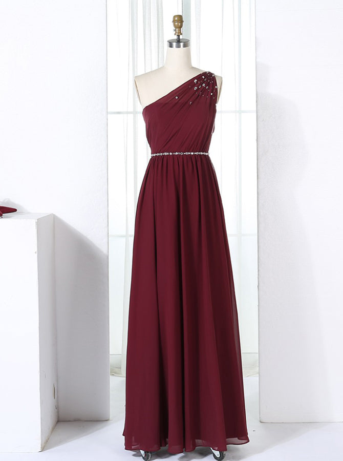 Burgundy Bridesmaid Dresses,One Shoulder Bridesmaid Dress,Elegant Brid