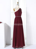Burgundy Bridesmaid Dresses,One Shoulder Bridesmaid Dress,Elegant Bridesmaid Dress,BD00293