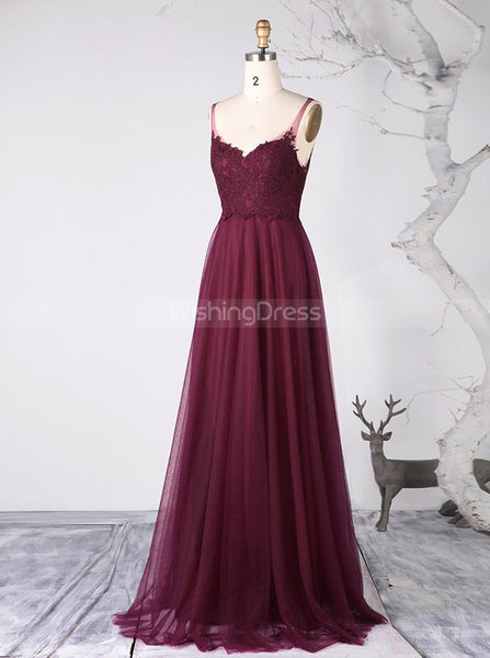 Burgundy Bridesmaid Dresses,Tulle Long Bridesmaid Dress,BD00339
