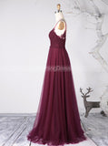 Burgundy Bridesmaid Dresses,Tulle Long Bridesmaid Dress,BD00339