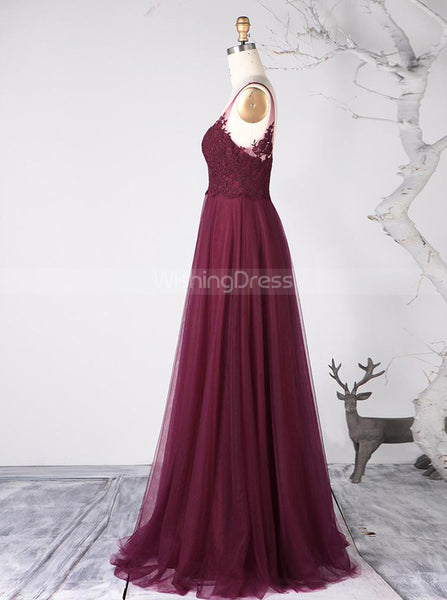 Burgundy Bridesmaid Dresses,Tulle Long Bridesmaid Dress,BD00339