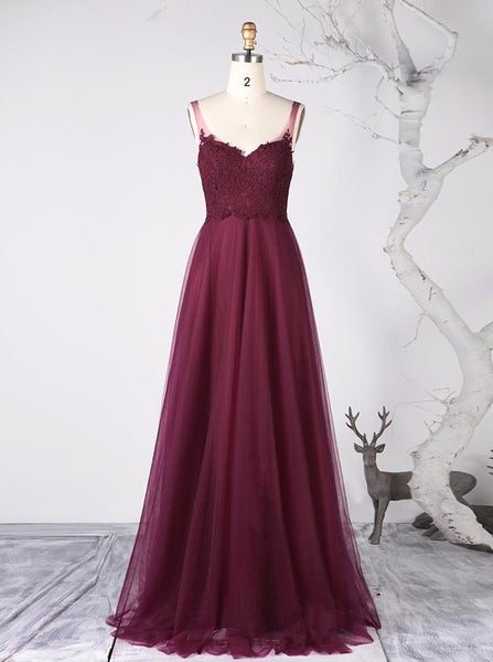 Burgundy Bridesmaid Dresses,Tulle Long Bridesmaid Dress,BD00339