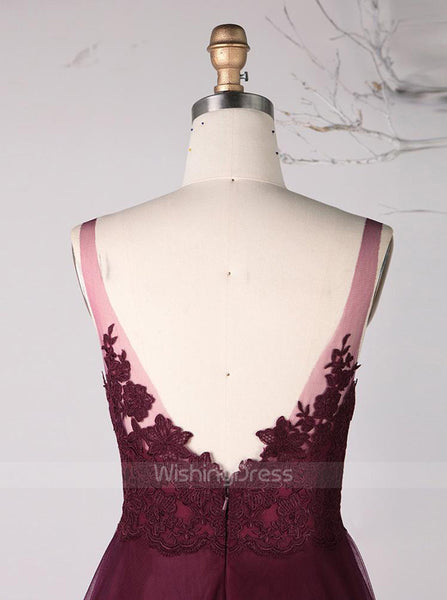 Burgundy Bridesmaid Dresses,Tulle Long Bridesmaid Dress,BD00339