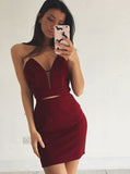 Burgundy Cocktail Dresses,Tight Cocktail Dress,Strapless Cocktail Dress,Sexy Cocktail Dress,CD00050