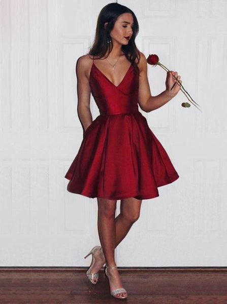 Burgundy Homecoming Dresses,A-line Homecoming Dress,Simple Homecoming Dress,HC00148