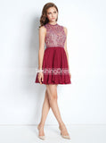 Burgundy Homecoming Dresses,Open Back Homecoming Dress,Beaded Cocktail Dress,HC00151