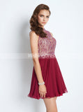 Burgundy Homecoming Dresses,Open Back Homecoming Dress,Beaded Cocktail Dress,HC00151