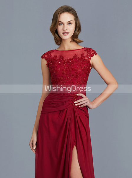Burgundy Mother of the Bride Dresses,Mother Dress with Slit,Formal Mother Dress,MD00024