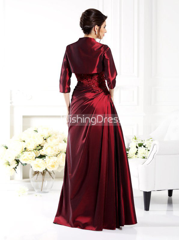 Burgundy Mother of the Bride Dresses with Jacket,Taffeta Long Mother D