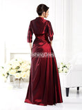 Burgundy Mother of the Bride Dresses with Jacket,Taffeta Long Mother Dress,MD00036