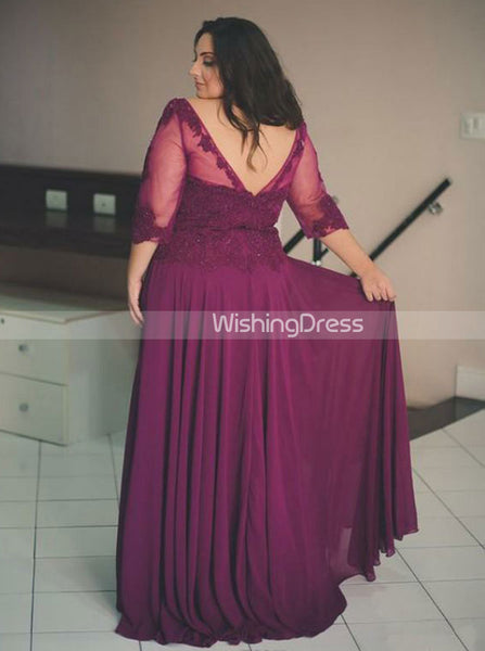 Burgundy Plus Size Prom Dresses,Plus Size Prom Dress with Sleeves,Long Plus Size Dress,PD00243
