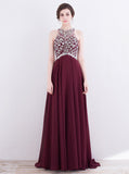 Burgundy Prom Dress,Chiffon Prom Dress,Beaded Prom Dress,Prom Dress for Teens,PD00228