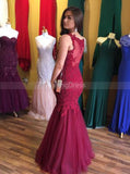Burgundy Prom Dresses,Mermaid Prom Dress,Lace Prom Dress,PD00357