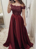 Burgundy Prom Dresses,Off the Shoulder A-line Prom Dress,Modest Prom Dress for Teens,PD00431