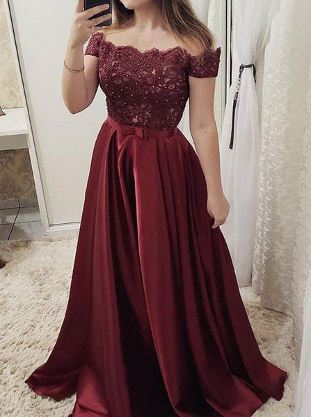 Burgundy Prom Dresses,Off the Shoulder A-line Prom Dress,Modest Prom Dress for Teens,PD00431