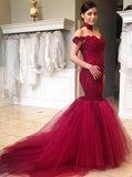 Burgundy Prom Dresses,Off the Shoulder Prom Dress,Mermaid Prom Dress,PD00359