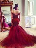 Burgundy Prom Dresses,Off the Shoulder Prom Dress,Mermaid Prom Dress,PD00359