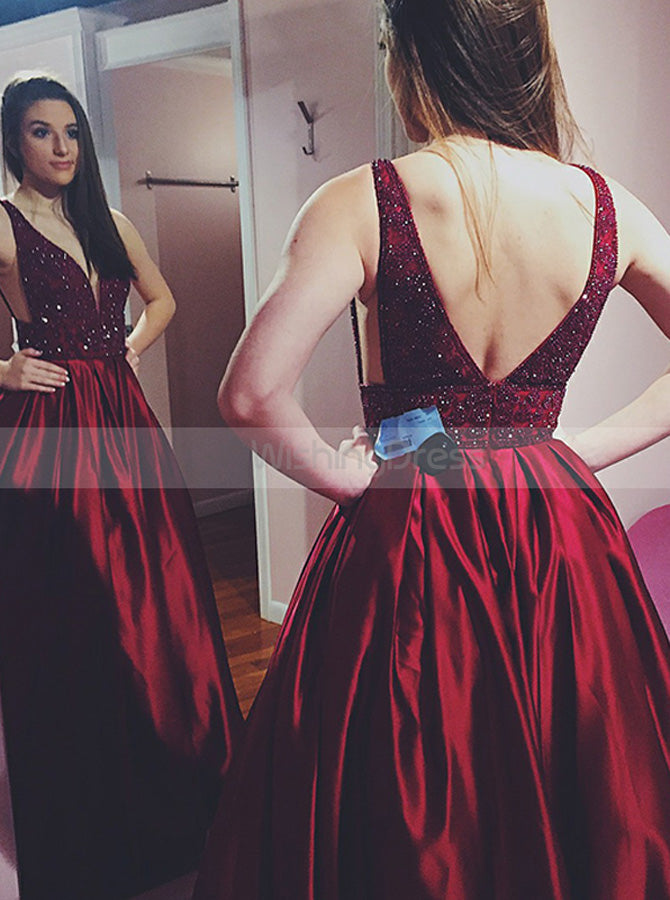 Burgundy Taffeta Prom Gown,Floor Length Prom Dress with Pockets,V Neck Evening Dress PD00067, US26W / Burgundy Burgundy Taffeta Prom Gown,Floor Length Prom Dress with Pockets,V Neck Evening Dress PD00067, US26W / Burgundy