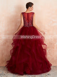 Burgundy Tiered Prom Gown,Princess Sweet 16 Dress,PD00460