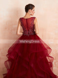 Burgundy Tiered Prom Gown,Princess Sweet 16 Dress,PD00460