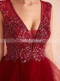 Burgundy Tiered Prom Gown,Princess Sweet 16 Dress,PD00460