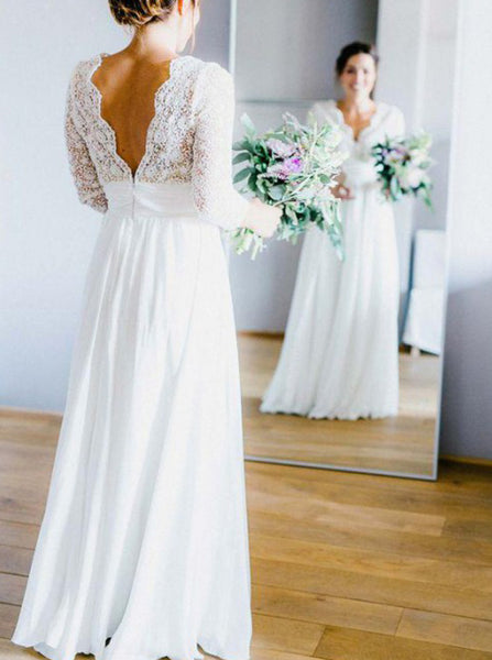 Casual Wedding Dresses,Beach Bridal Dress with Lace Sleeves,WD00430