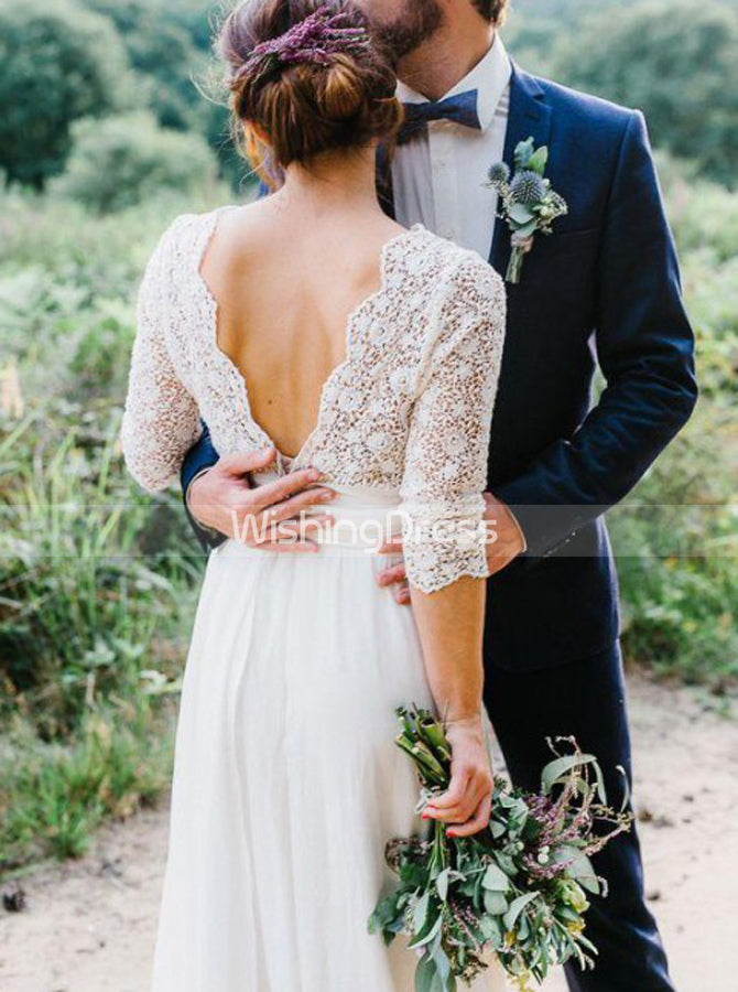 Casual Wedding Dresses,Beach Bridal Dress with Lace Sleeves,WD00430 - Wishingdress Casual Wedding Dresses,Beach Bridal Dress with Lace Sleeves,WD00430 - Wishingdress