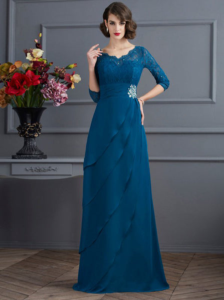 Charming Mother Dress with Sleeves,Ruffled Mother Dress,Long Chiffon Mother Dress,MD00058
