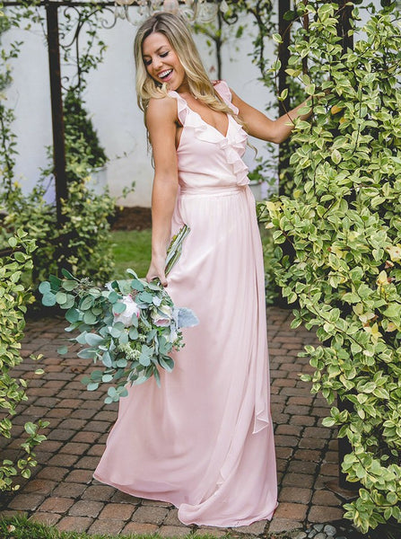 Chiffon Bridesmaid Dresses,Pink Bridesmaid Dress,Full Length Bridesmaid Dress,BD00212