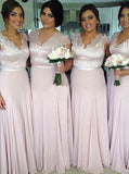 Chiffon Lace Bridesmaid Dress,Bridesmaid Dress with Cap Sleeves,Long Bridesmaid Dress,BD00072