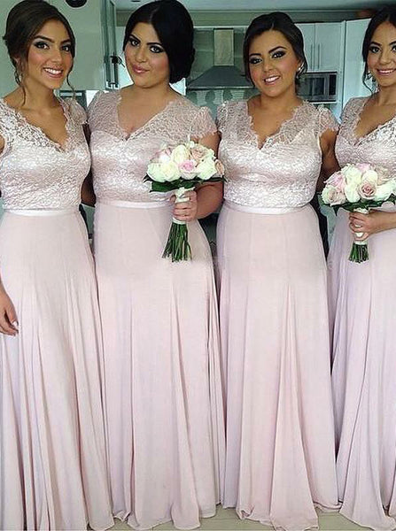 Chiffon Lace Bridesmaid Dress,Bridesmaid Dress with Cap Sleeves,Long Bridesmaid Dress,BD00072