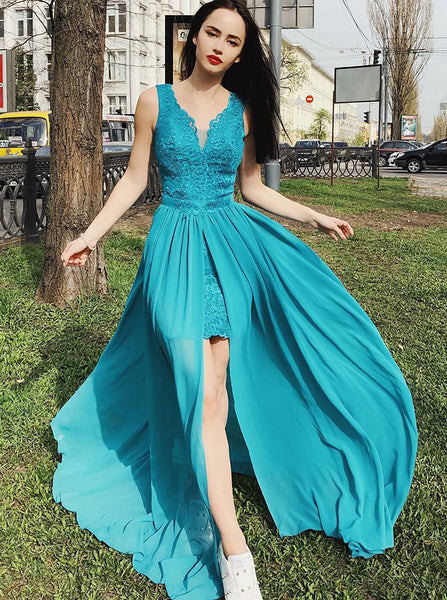 Chiffon Long Homecoming Dresses,Homecoming Dress with Slit,Modest Homecoming Dress,HC00084