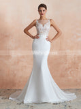 Chiffon Mermaid Wedding Dress,Beach Wedding Dress with Illusion Back,WD00476