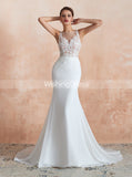Chiffon Mermaid Wedding Dress,Beach Wedding Dress with Illusion Back,WD00476