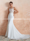 Chiffon Mermaid Wedding Dress,Beach Wedding Dress with Illusion Back,WD00476