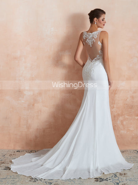Chiffon Mermaid Wedding Dress,Beach Wedding Dress with Illusion Back,WD00476
