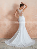 Chiffon Mermaid Wedding Dress,Beach Wedding Dress with Illusion Back,WD00476