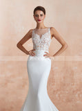 Chiffon Mermaid Wedding Dress,Beach Wedding Dress with Illusion Back,WD00476