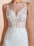 Chiffon Mermaid Wedding Dress,Beach Wedding Dress with Illusion Back,WD00476